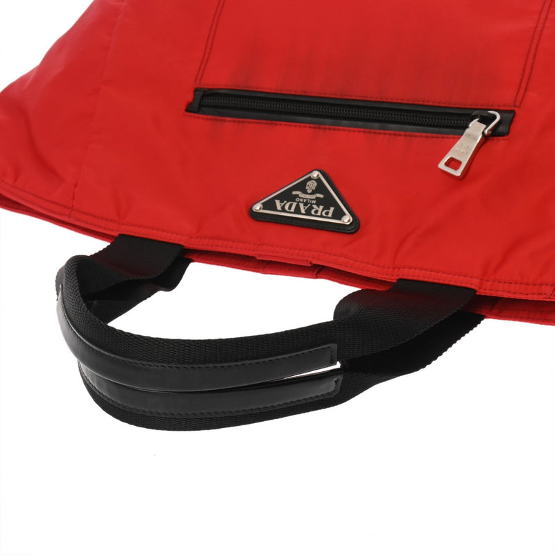 PRADA プラダ ロゴ プレート 2WAY トート レッド レディース ナイロン ショルダーバッグ ABランク 中古 銀蔵