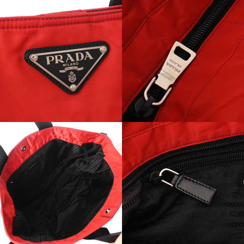 PRADA プラダ ロゴ プレート 2WAY トート レッド レディース ナイロン ショルダーバッグ ABランク 中古 銀蔵