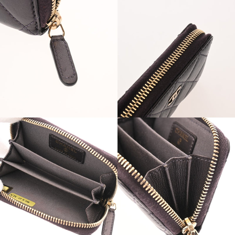 CHANEL シャネル マトラッセ カードケース パープル レディース ラムスキン コインケース ABランク 中古 銀蔵