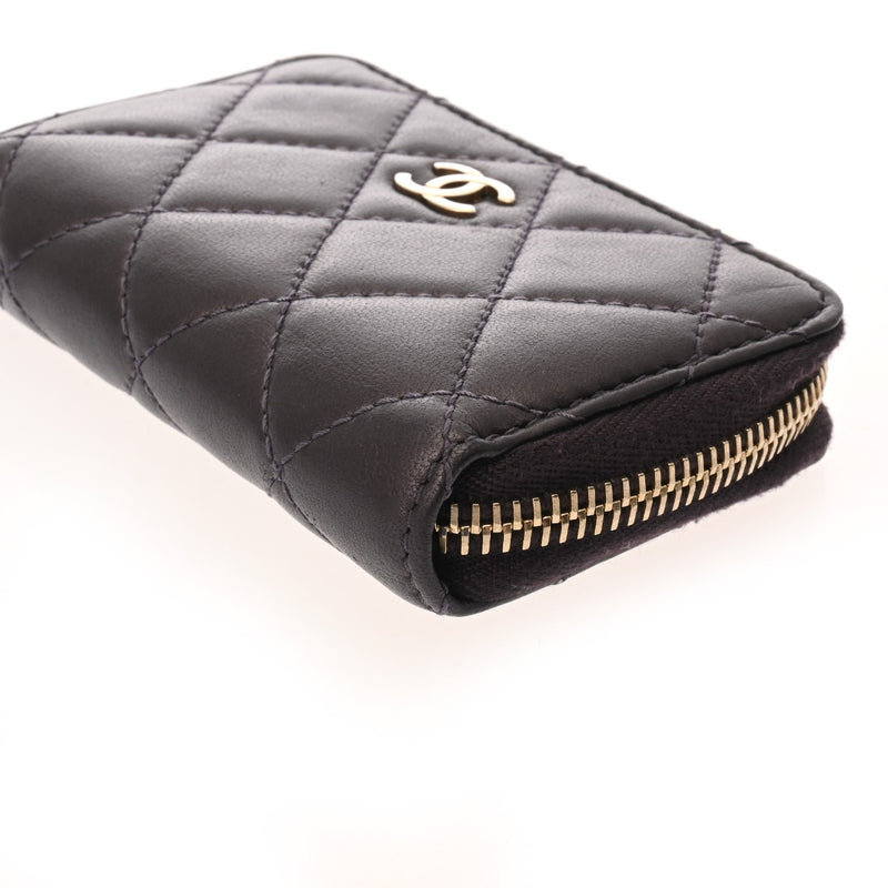 CHANEL シャネル マトラッセ カードケース パープル レディース ラムスキン コインケース ABランク 中古 銀蔵