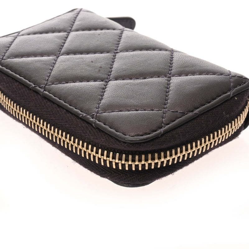 CHANEL シャネル マトラッセ カードケース パープル レディース ラムスキン コインケース ABランク 中古 銀蔵