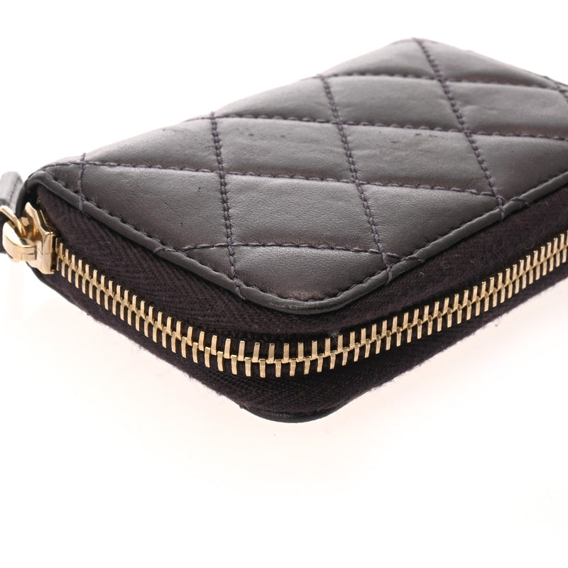 CHANEL シャネル マトラッセ カードケース パープル レディース ラムスキン コインケース ABランク 中古 銀蔵