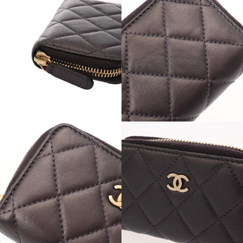 CHANEL シャネル マトラッセ カードケース パープル レディース ラムスキン コインケース ABランク 中古 銀蔵