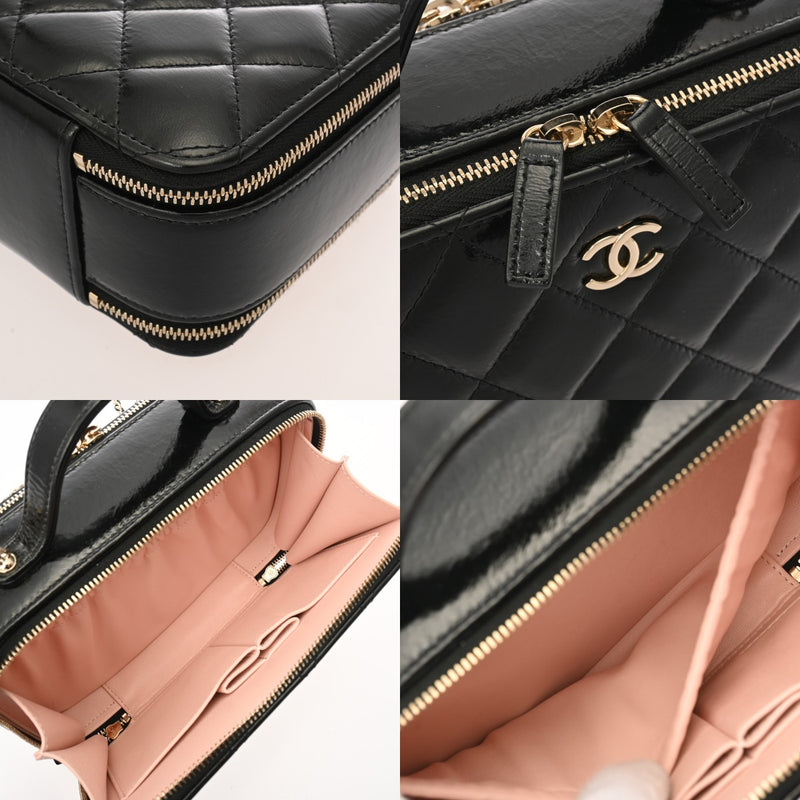 CHANEL シャネル トップハンドル ブラック レディース シャイニーカーフスキン バニティバッグ Aランク 中古 銀蔵