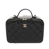 CHANEL シャネル トップハンドル ブラック レディース シャイニーカーフスキン バニティバッグ Aランク 中古 銀蔵
