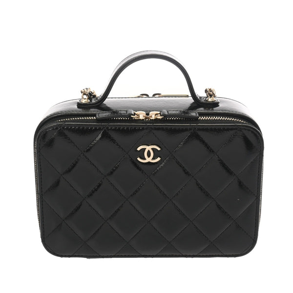 CHANEL シャネル トップハンドル ブラック レディース シャイニーカーフスキン バニティバッグ Aランク 中古 銀蔵