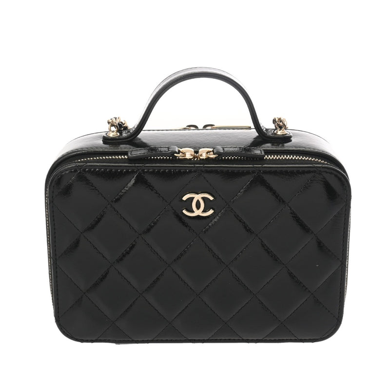 CHANEL シャネル トップハンドル ブラック レディース シャイニーカーフスキン バニティバッグ Aランク 中古 銀蔵