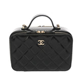 CHANEL シャネル マトラッセ トップハンドル ブラック レディース シャイニーカーフスキン バニティバッグ Aランク 中古 銀蔵
