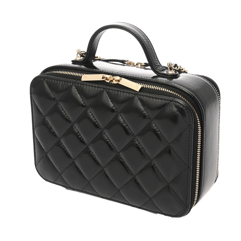 CHANEL シャネル トップハンドル ブラック レディース シャイニーカーフスキン バニティバッグ Aランク 中古 銀蔵
