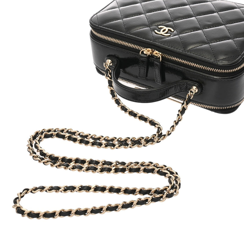 CHANEL シャネル トップハンドル ブラック レディース シャイニーカーフスキン バニティバッグ Aランク 中古 銀蔵