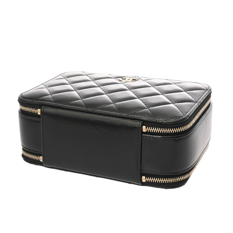 CHANEL シャネル トップハンドル ブラック レディース シャイニーカーフスキン バニティバッグ Aランク 中古 銀蔵