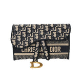 CHRISTIAN DIOR クリスチャンディオール オブリーク サドルスリムポーチ ブルー S5467CRIW レディース ジャガードキャンバス ショルダーバッグ ABランク 中古 銀蔵