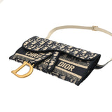CHRISTIAN DIOR クリスチャンディオール オブリーク サドルスリムポーチ ブルー S5467CRIW レディース ジャガードキャンバス ショルダーバッグ ABランク 中古 銀蔵