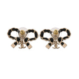 CHANEL シャネル ラインストーン リボン A25B レディース GP レザー ラインストーン ピアス Aランク 中古 銀蔵