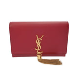 SAINT LAURENT サンローラン ケイト チェーンショルダー フリンジ レッド レディース レザー ショルダーバッグ ABランク 中古 銀蔵