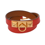 HERMES エルメス マイクロ リヴァル XS ルージュ ゴールド金具 □Q刻印(2013年頃) レディース レザー ブレスレット Aランク 中古 銀蔵