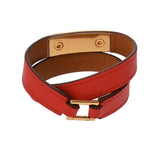 HERMES エルメス マイクロ リヴァル XS ルージュ ゴールド金具 □Q刻印(2013年頃) レディース レザー ブレスレット Aランク 中古 銀蔵
