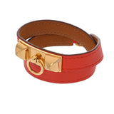 HERMES エルメス マイクロ リヴァル XS ルージュ ゴールド金具 □Q刻印(2013年頃) レディース レザー ブレスレット Aランク 中古 銀蔵