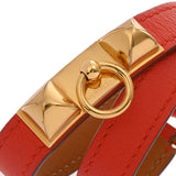 HERMES エルメス マイクロ リヴァル XS ルージュ ゴールド金具 □Q刻印(2013年頃) レディース レザー ブレスレット Aランク 中古 銀蔵