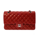 CHANEL シャネル マトラッセ Wフラップ チェーンショルダー 25 レッド レディース ラムスキン ショルダーバッグ ABランク 中古 銀蔵