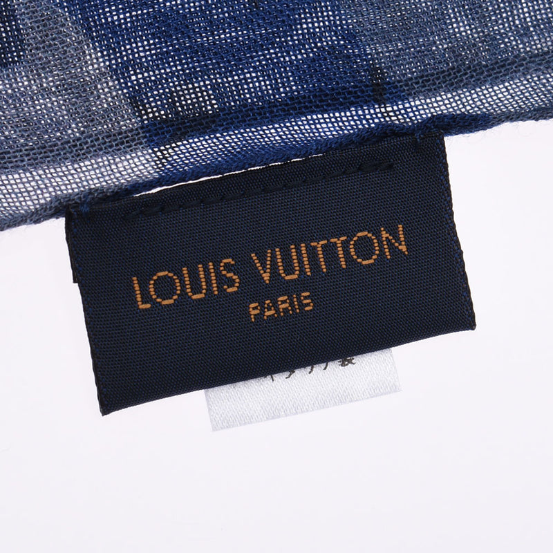 Louis Vuitton Louis Vuitton Monogram Camouflage Blue MP2546 Unisex Cashmere 65% Silk 35% Stall New Sanko Silver