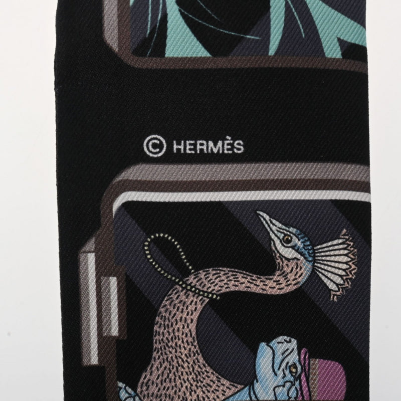 HERMES エルメス ツイリー HERMES STORY 黒/ローズ 063875S レディース シルク100％ スカーフ 未使用 銀蔵