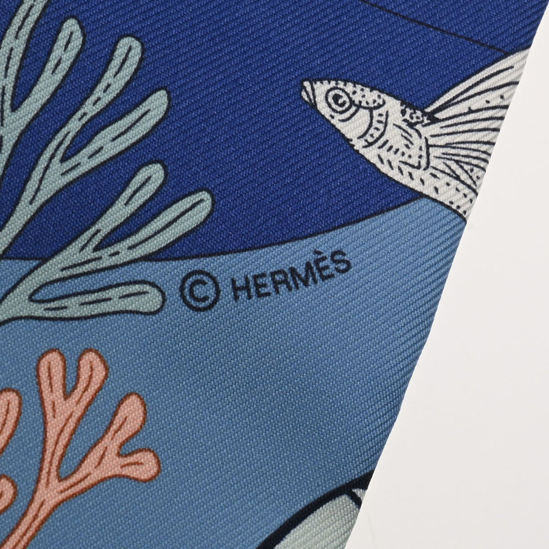 HERMES エルメス ツイリー PRECIOUS PARADISE ブルージーン/オレンジ 064094S レディース シルク100％ スカーフ 未使用 銀蔵