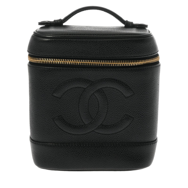 CHANEL シャネル 縦型バニティ ブラック ゴールド金具 - レディース キャビアスキン ハンドバッグ Bランク 中古 銀蔵