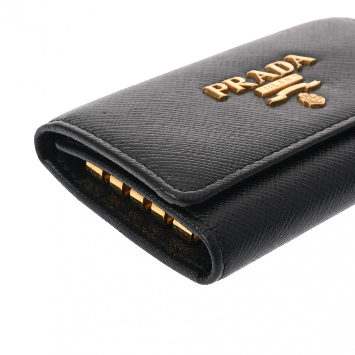 ぽんさん 未使用 PRADA✨4連 キーケース サフィアーノレザー ゴールドロゴ PRADA プラダ 6連キーケース リボンモチーフ サフィアーノレザー