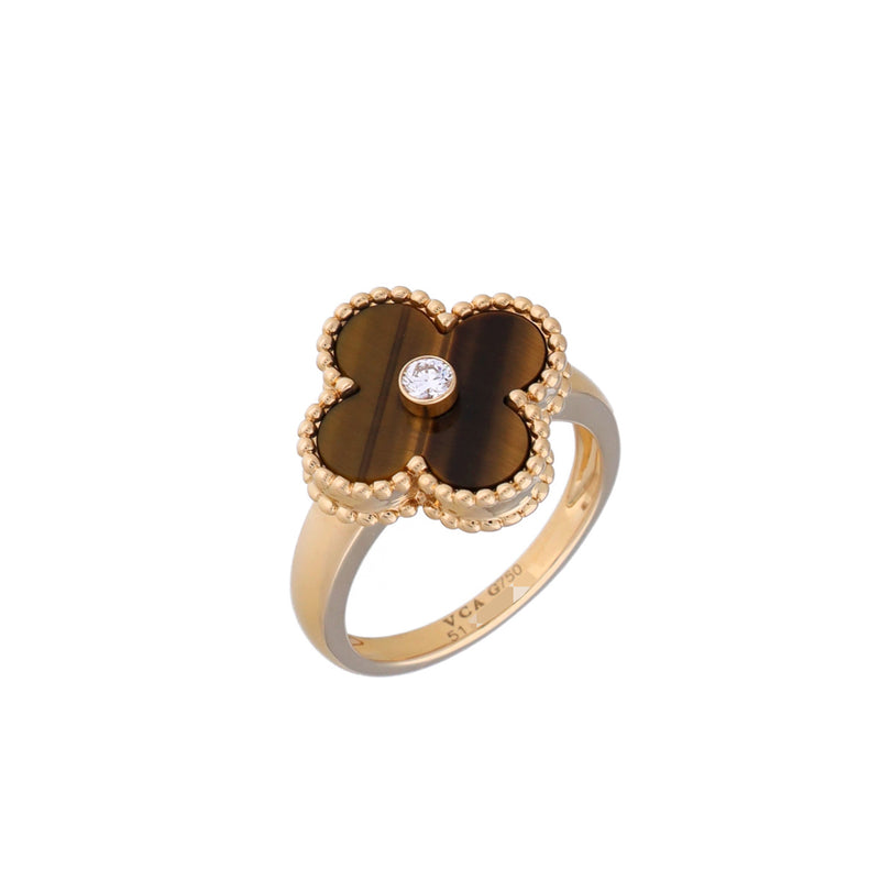 VAN CLEEF & ARPELS ヴァンクリーフ＆アーペル ヴィンテージ アルハンブラ タイガーアイ 9.5号 レディース K18イエローゴールド YG リング・指輪 Aランク 中古 銀蔵