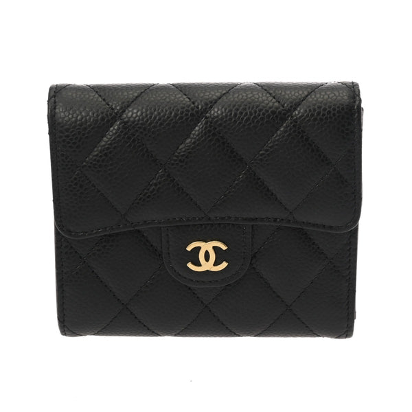 CHANEL シャネル クラシック スモールフラップウォレット ブラック AP0231 レディース キャビアスキン 三つ折り財布 未使用 銀蔵