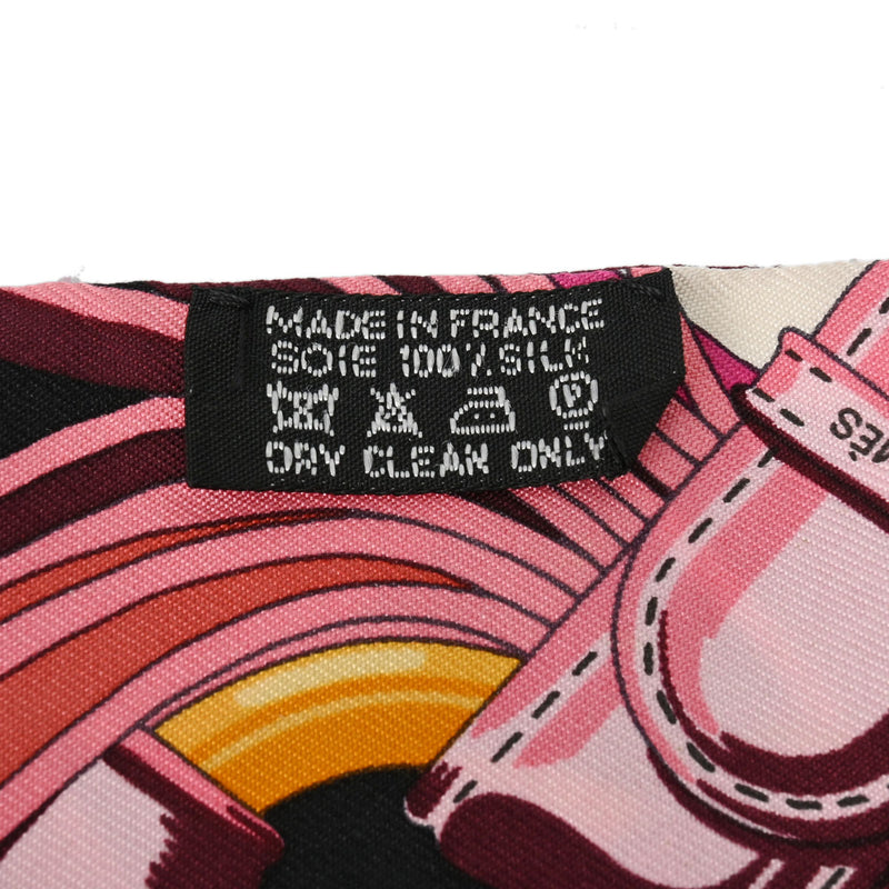 HERMES エルメス ツイリー COACING 黒/ピンク/白 レディース シルク100％ スカーフ ABランク 中古 銀蔵