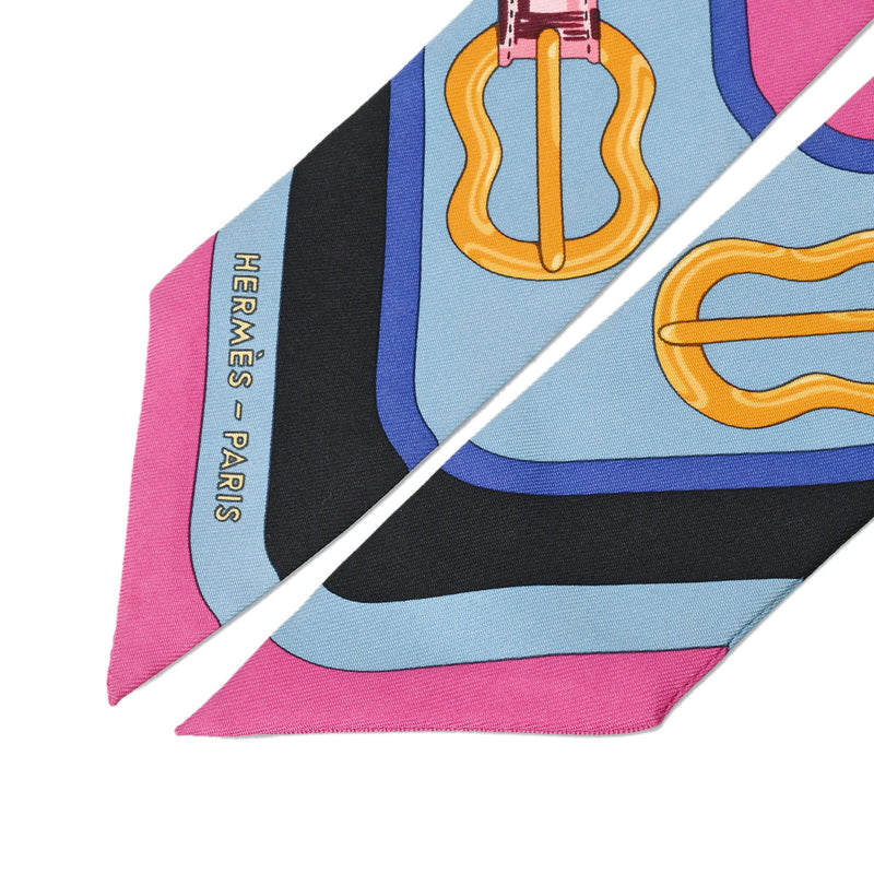 HERMES エルメス ツイリー COACING 黒/ピンク/白 レディース シルク100％ スカーフ ABランク 中古 銀蔵