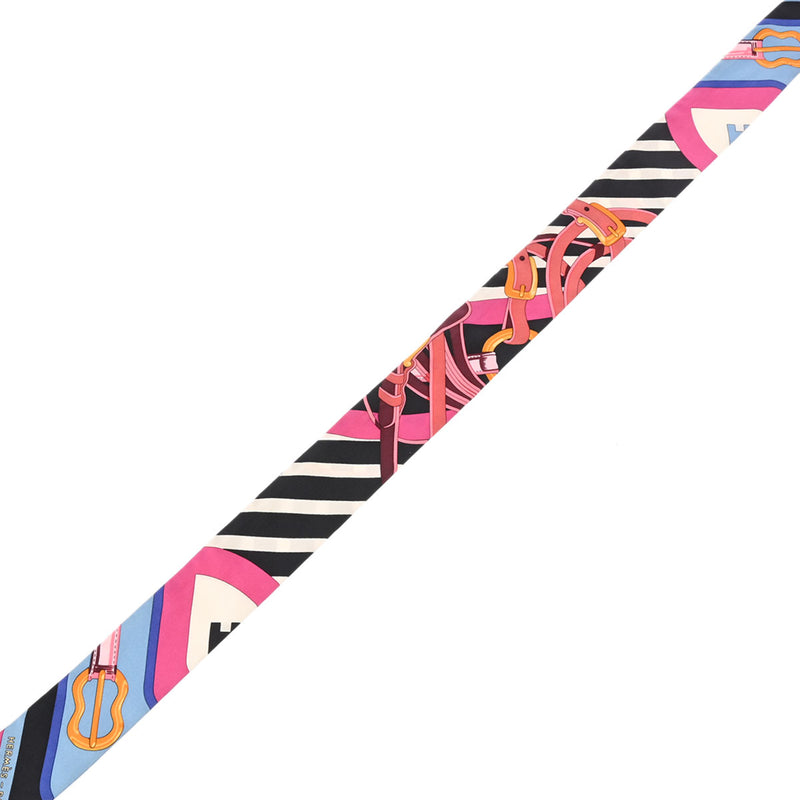 HERMES エルメス ツイリー COACING 黒/ピンク/白 レディース シルク100％ スカーフ ABランク 中古 銀蔵