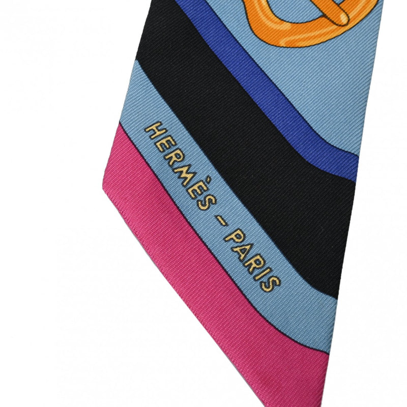HERMES エルメス ツイリー COACING 黒/ピンク/白 レディース シルク100％ スカーフ ABランク 中古 銀蔵