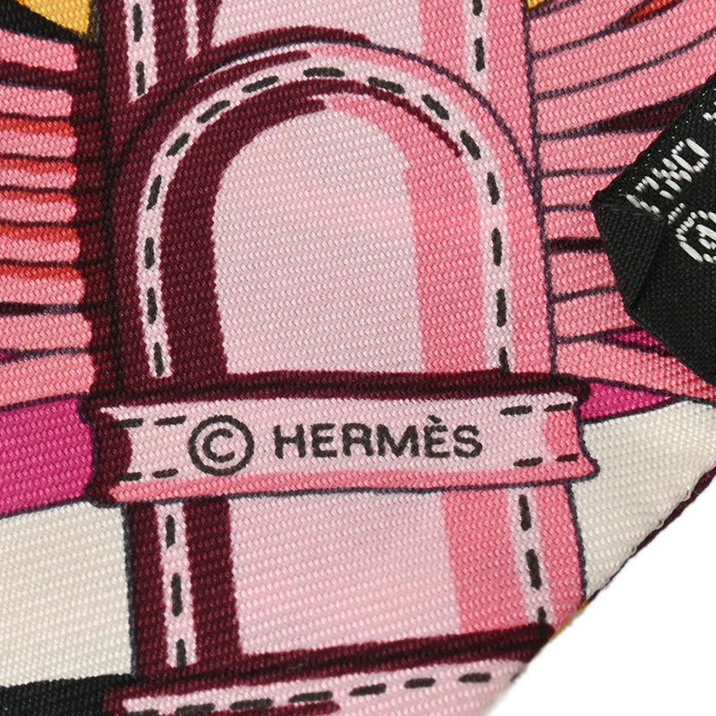 HERMES エルメス ツイリー COACING 黒/ピンク/白 レディース シルク100％ スカーフ ABランク 中古 銀蔵