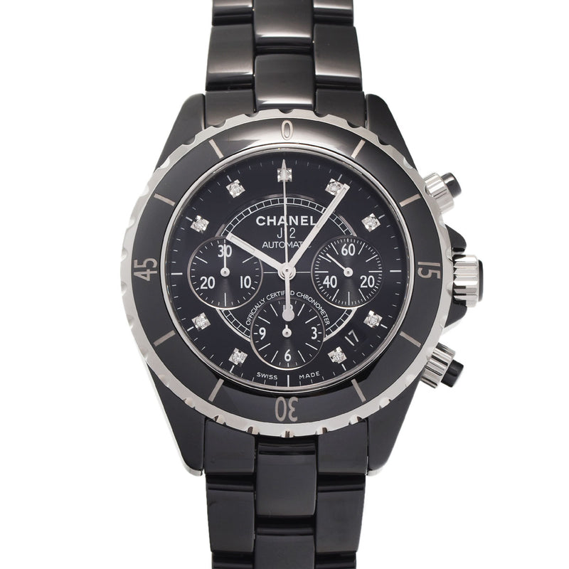 CHANEL シャネル J12 クロノ 9Pダイヤ H2419 メンズ 黒セラミック 腕時計 自動巻き ブラック文字盤 Aランク 中古 銀蔵