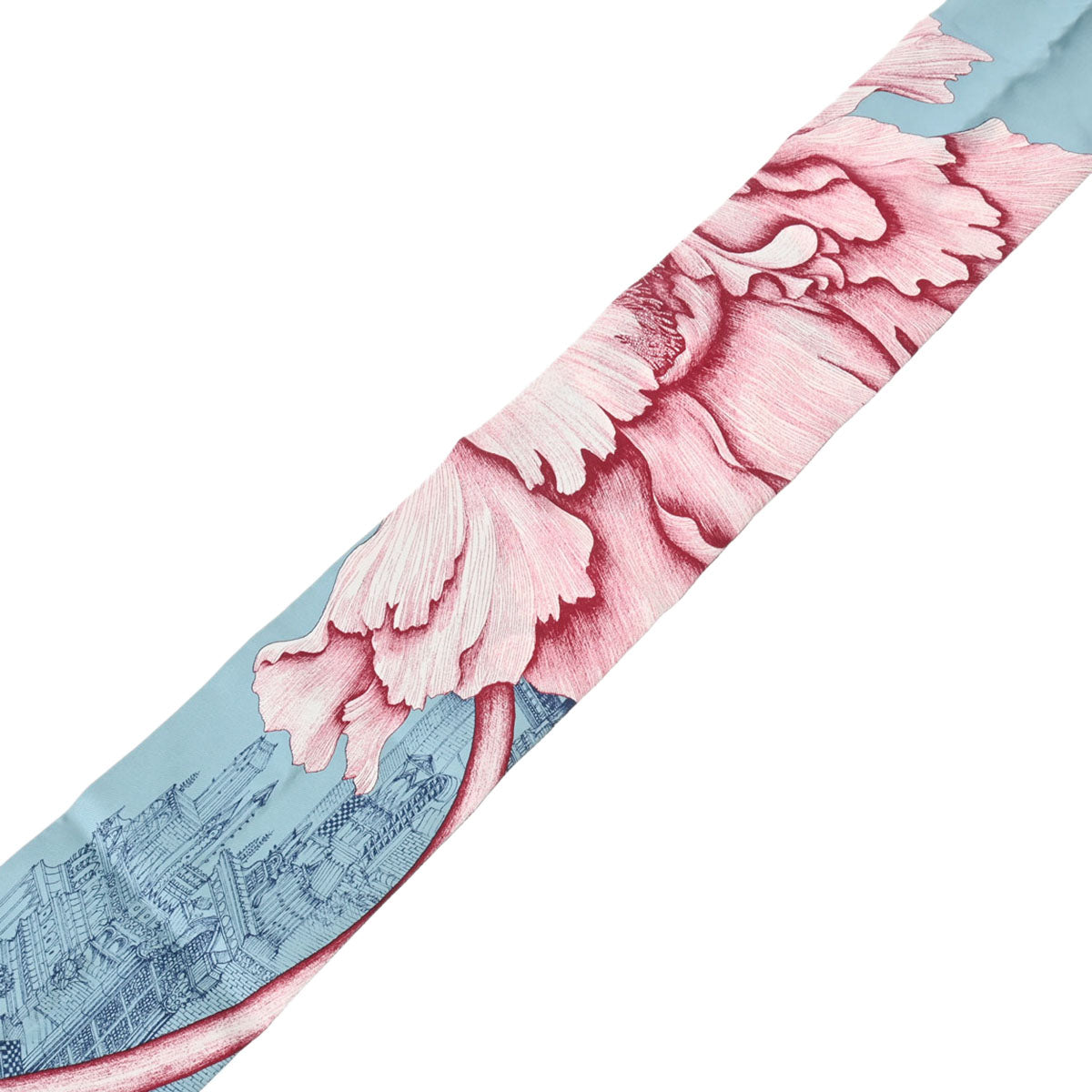 エルメスツイルアップ 水色/赤 レディース シルク100％ スカーフ