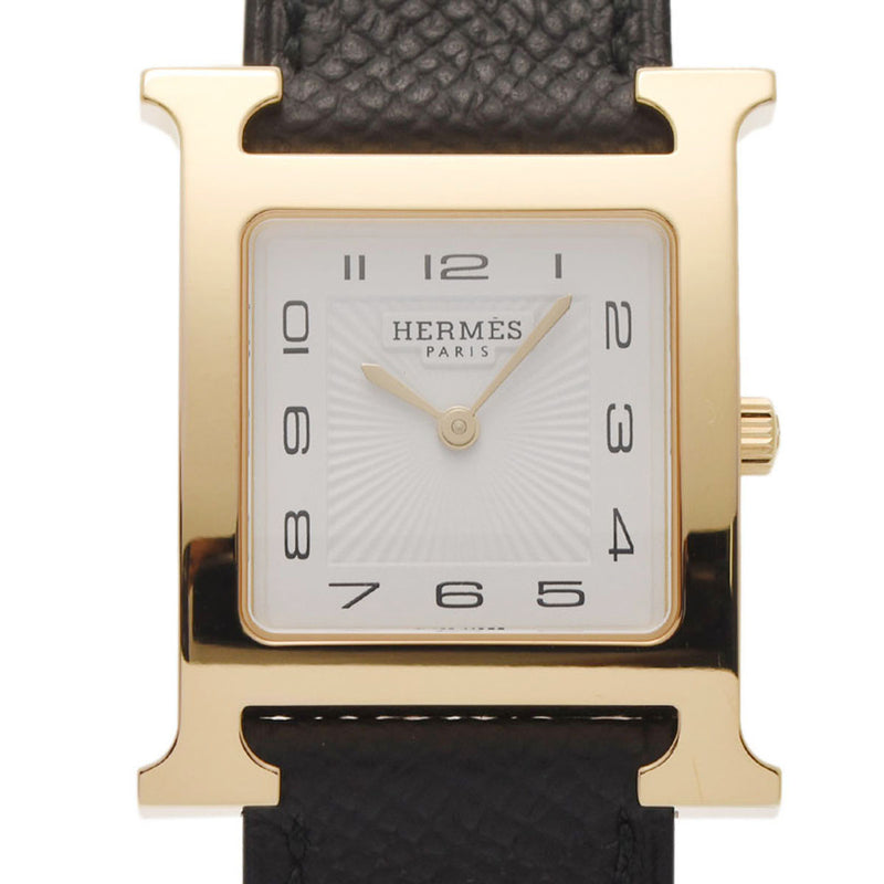 HERMES エルメス Hウォッチ HH1.501 レディース GP/革 腕時計 クオーツ ホワイト文字盤 新品 銀蔵