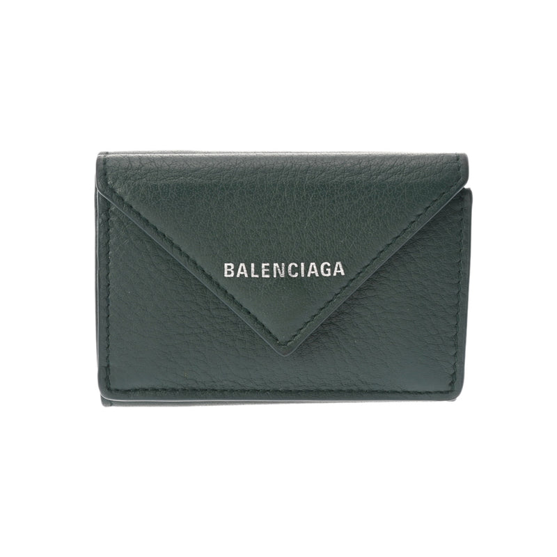 BALENCIAGA バレンシアガ ペーパー ミニ ウォレット グリーン ユニセックス レザー 三つ折り財布 ABランク 中古 銀蔵