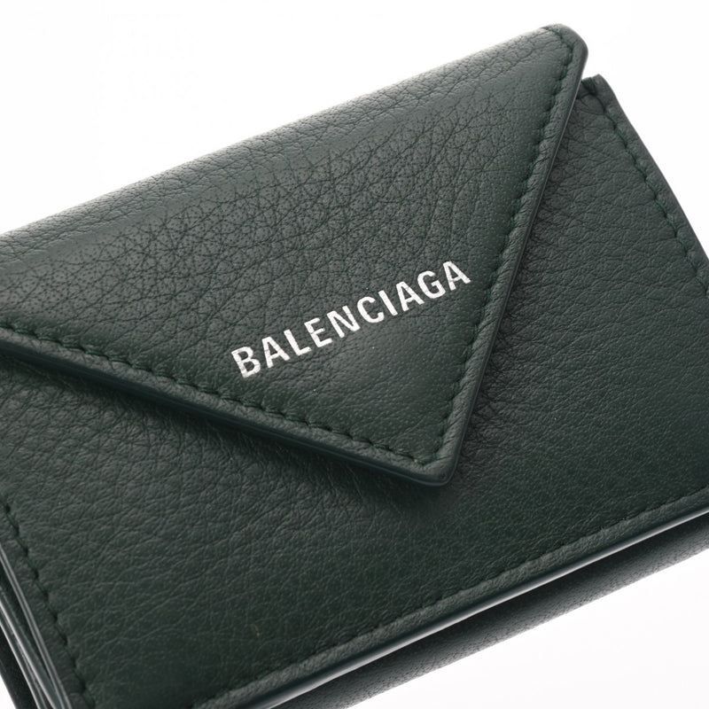 BALENCIAGA バレンシアガ ペーパー ミニ ウォレット グリーン ユニセックス レザー 三つ折り財布 ABランク 中古 銀蔵