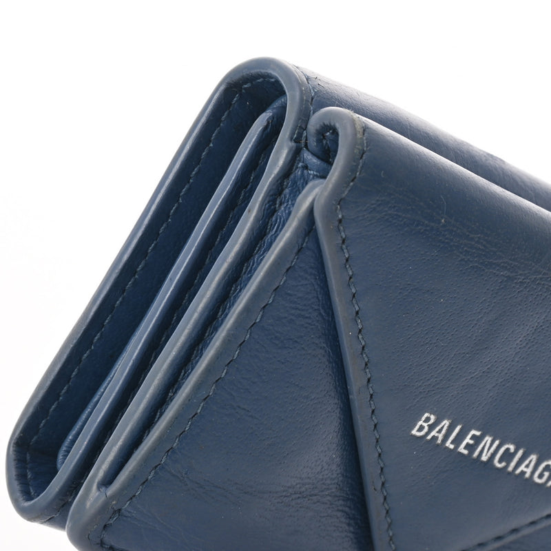 BALENCIAGA バレンシアガ ペーパー ミニ ウォレット 青 ユニセックス カーフ 三つ折り財布 Bランク 中古 銀蔵