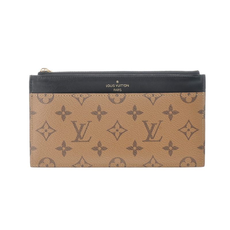 LOUIS VUITTON ルイヴィトン モノグラムリバース スリム パース ブラウン/ブラック M80390 レディース モノグラムキャンバス 長財布 ABランク 中古 銀蔵