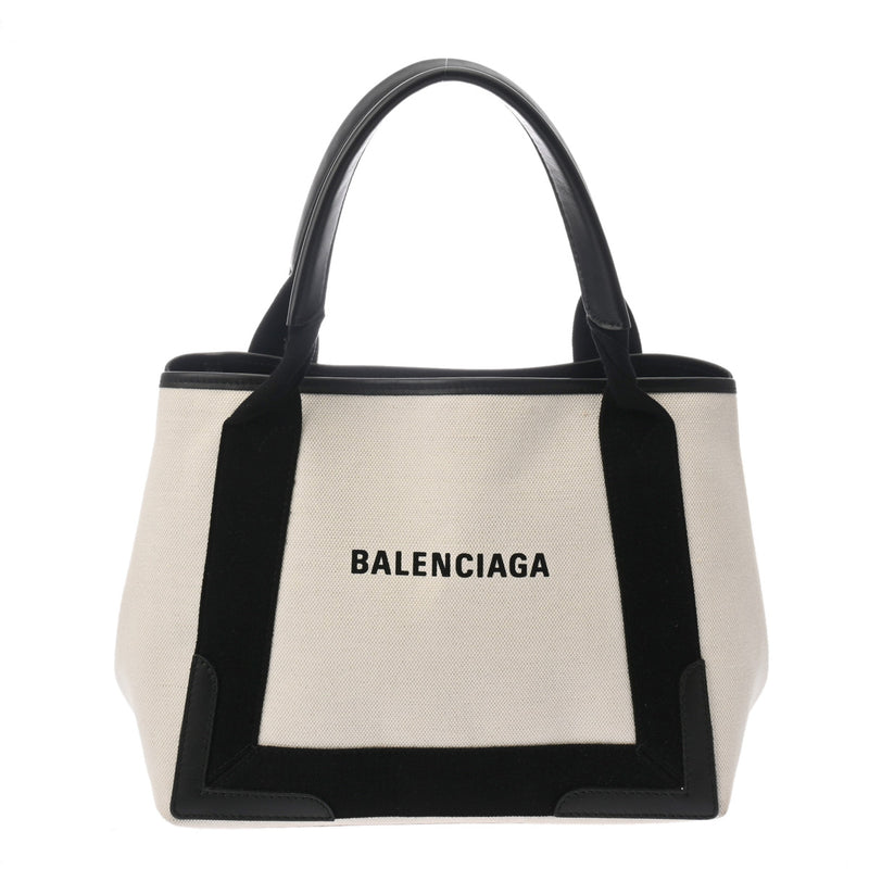 BALENCIAGA バレンシアガ ネイビーカバス S アイボリー/ブラック 339933 レディース キャンバス レザー ハンドバッグ ABランク 中古 銀蔵