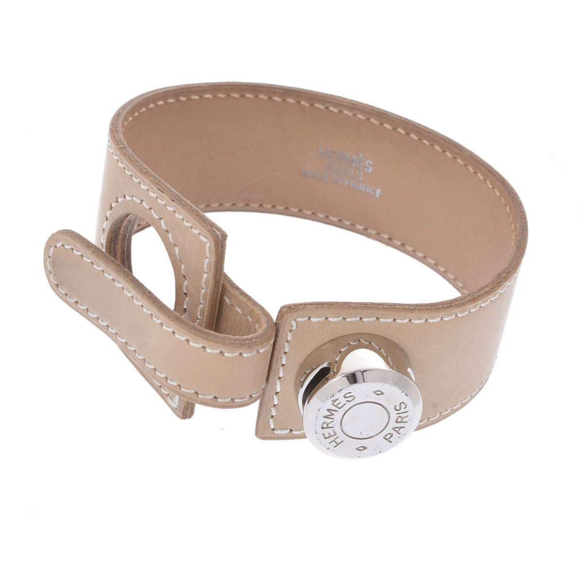 HERMES エルメス　リネン　シルク混　レザー　セリエ　ベージュ グレー57 エルメスセリエ ベージュ ユニセックス レザー ブレスレット HERMES