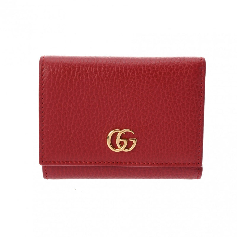 GUCCI グッチ GGマーモント 三つ折両面財布 レッド 474746 レディース レザー 三つ折り財布 Aランク 中古 銀蔵