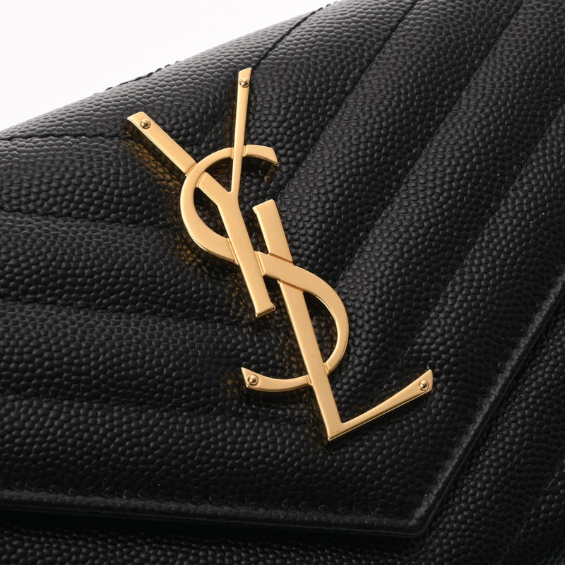 SAINT LAURENT サンローラン カサンドラ フラップウォレット ブラック 372264 ユニセックス レザー 長財布 Aランク 中古 銀蔵