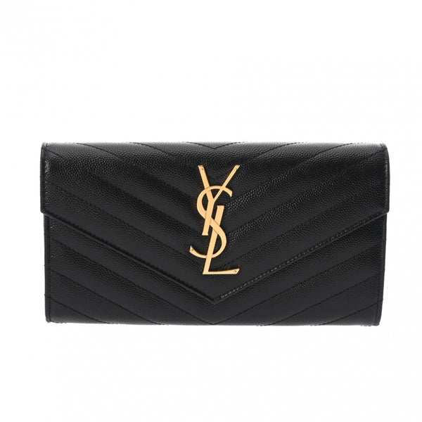 SAINT LAURENT サンローラン カサンドラ フラップウォレット ブラック 372264 ユニセックス レザー 長財布 Aランク 中古 銀蔵