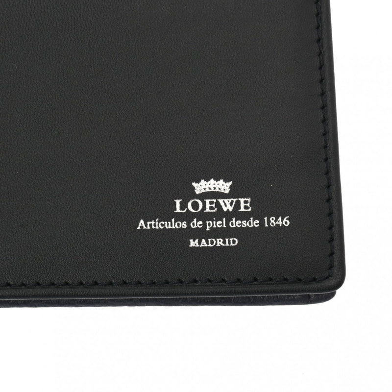 LOEWE ロエベ マチ付長札入れ ダークブルー系 メンズ レザー型押し 二つ折り財布 ABランク 中古 銀蔵