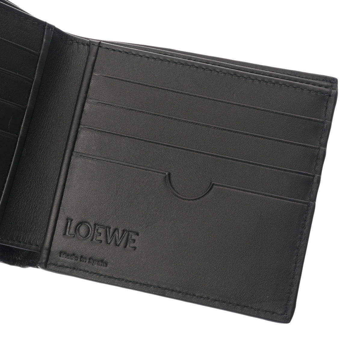 ファッション通販 ロエベ二つ折り札入れ 中古 LOEWE 二つ折り財布 メンズ ブラック 小物